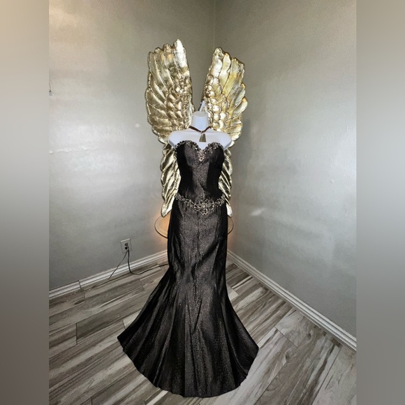 Stunning Gunmetal Gray Gown Embellished: Terani Mermaid Dress, Size 2 - Picture 3 of 17